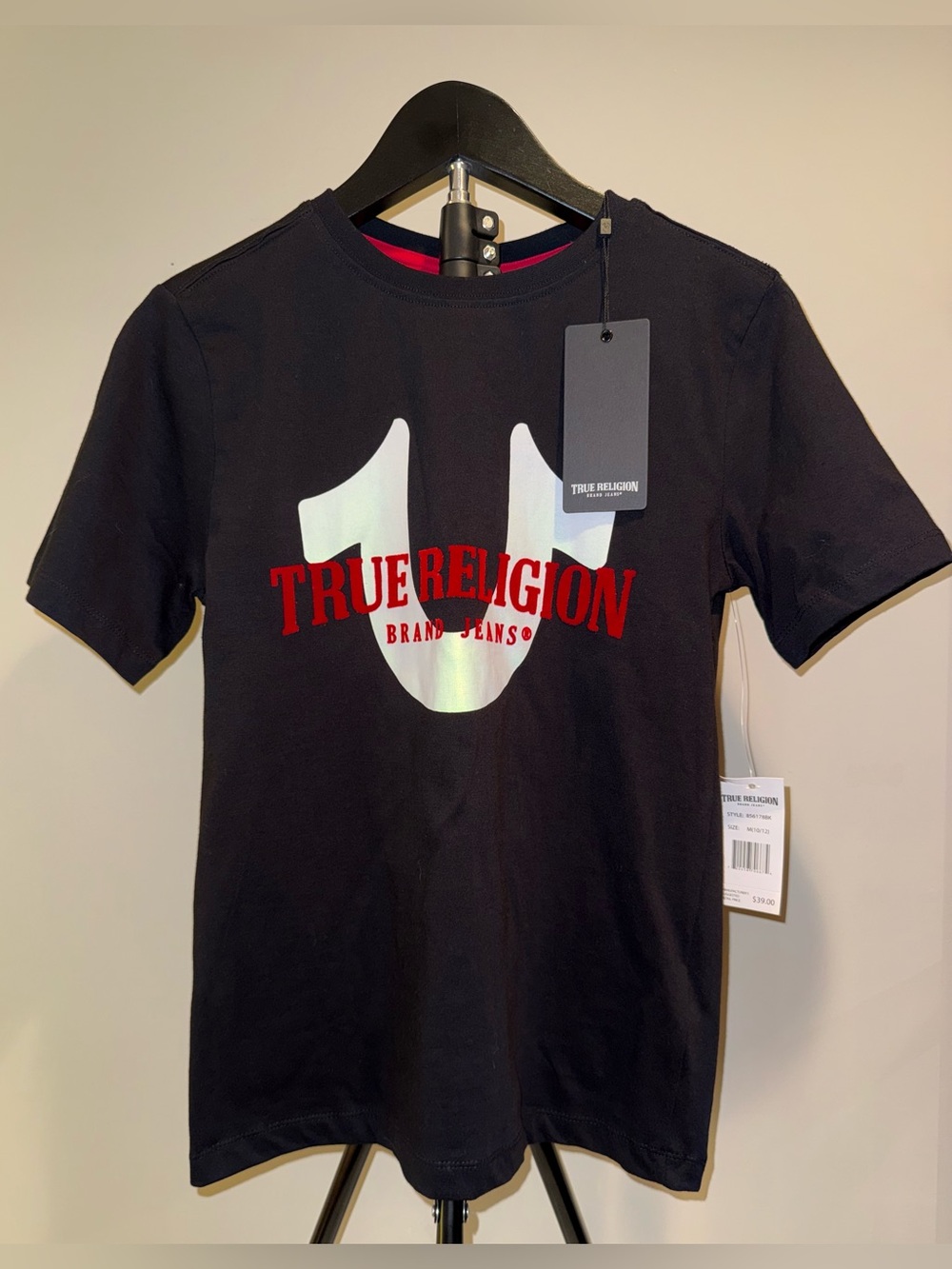 True Religion short sleeve crewneck tee with horseshoe logo, size 10/12, NWT